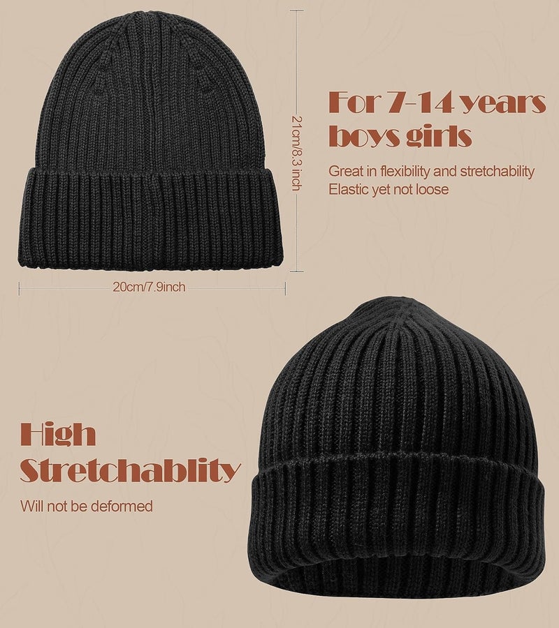 KDVOG Store Kids Merino Wool Beanie Hat,Unisex Children Warm Winter Cuffed Ski Caps Classic Knitted Skull Caps for Boys Girls 7-14Y - Image 4